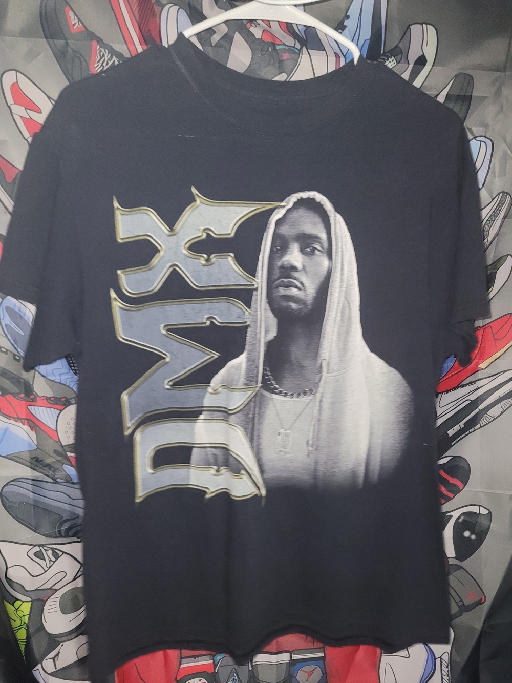 DMX Black Graphic Crewneck T-Shirt with Hooded Portrait Print